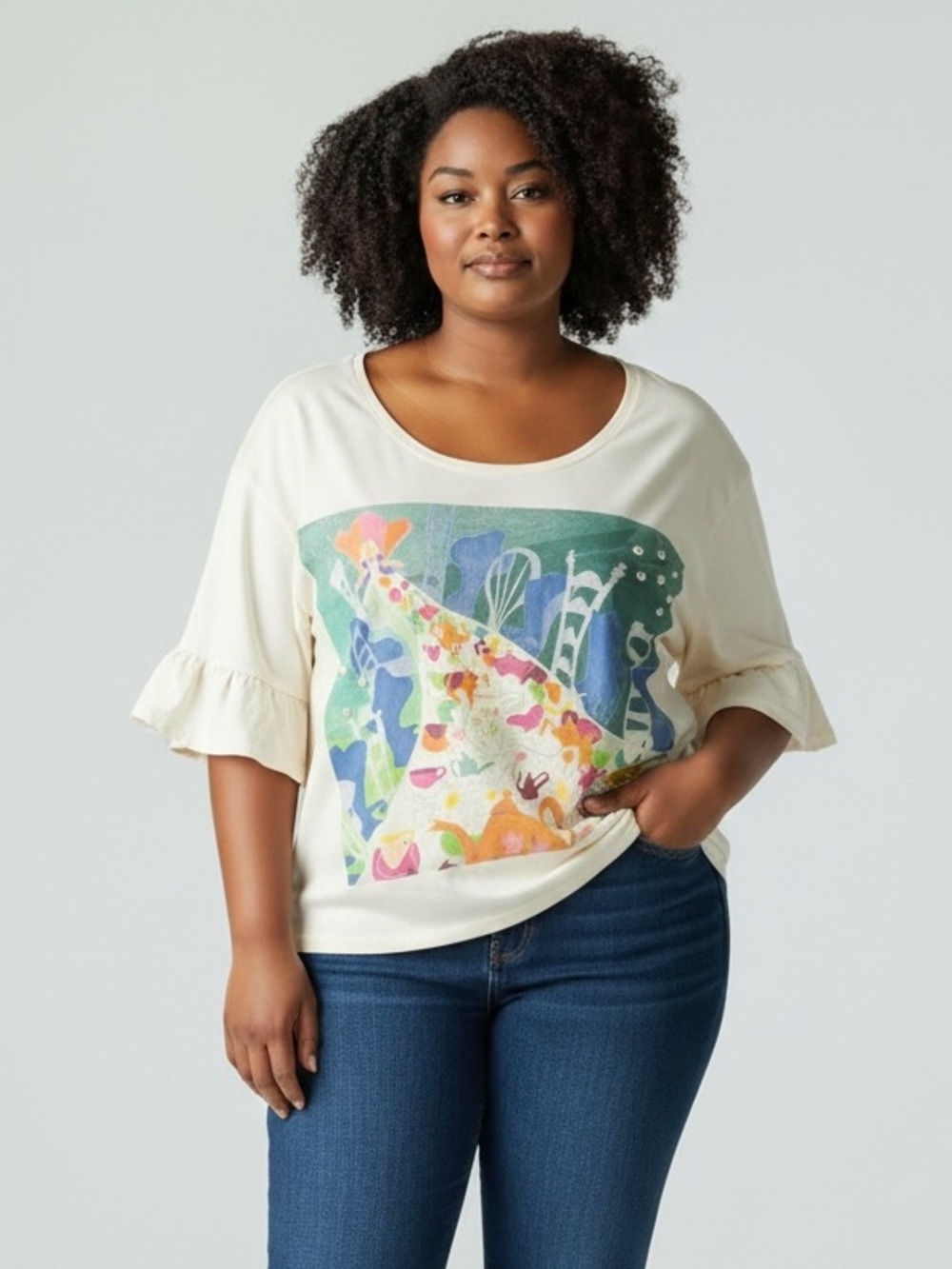 Disney Alice in wonderland 70th anniversary top with ruffle sleeves